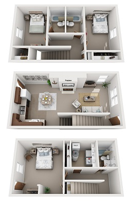 Floor plan for 3 beds, 3 baths, 1440 sqft